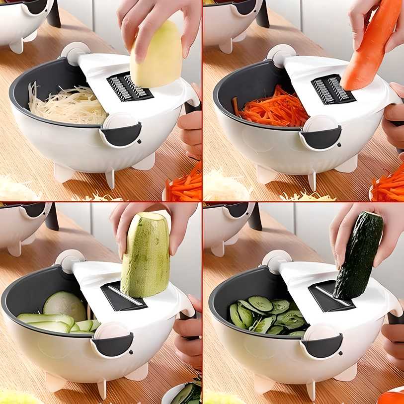 7 in 1 Multifunction Rotatable Vegetable Cutter with Drain Basket (Large Capacity)